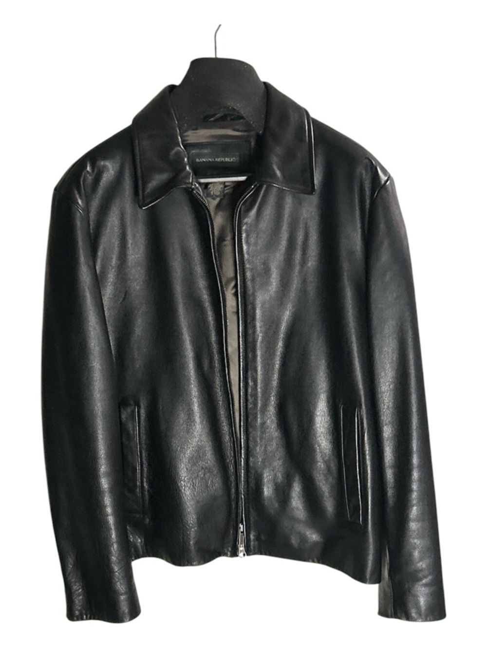 Banana Republic Black Leather Car Coat Sz L Supple.
